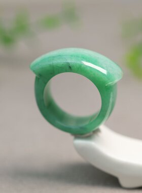 #I337糯种满绿天然A货翡翠马鞍戒指 23号圈口男戒