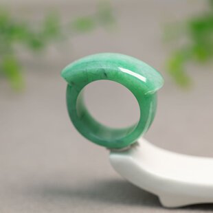 #I337糯种满绿天然A货翡翠马鞍戒指 23号圈口男戒