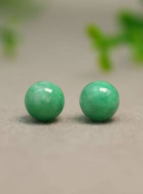 #K001一对满绿缅甸天然A货翡翠珠子10MM素面圆珠镶嵌耳坠裸石