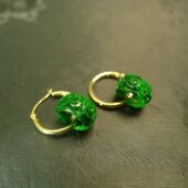 J443 18K金圈镶嵌满色辣绿缅甸天然A货翡翠雕花圆环耳坠耳扣款