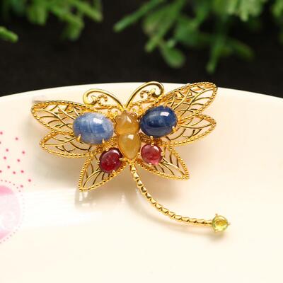 天然黄翡蜻蜓胸针吊坠二用款