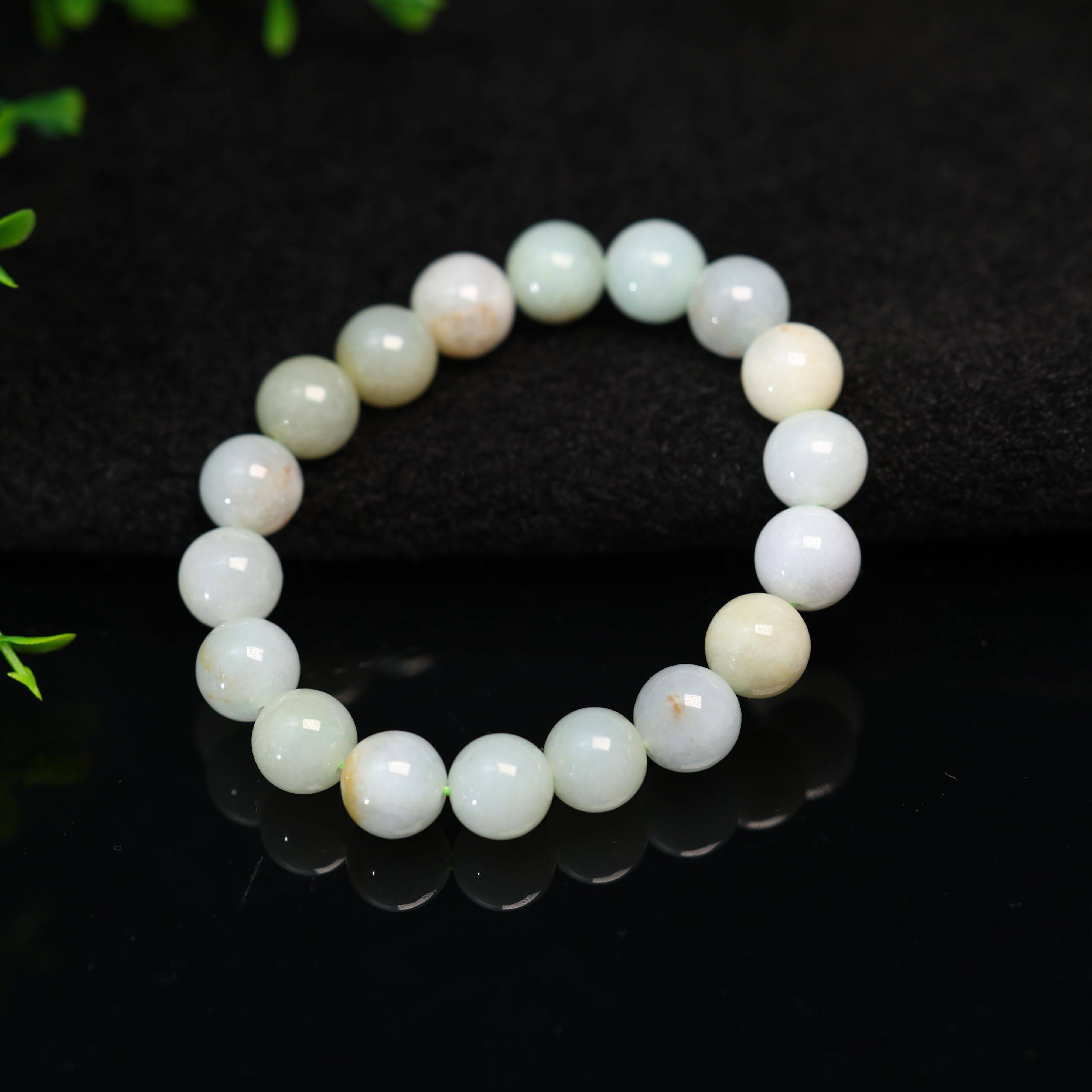 天然A货翡翠素面圆珠子手串