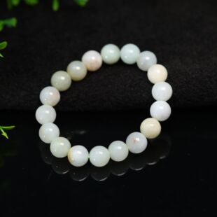 K160糯白底缅甸天然A货翡翠素面圆珠子手串手链
