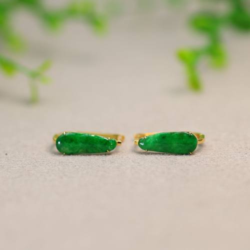 满绿天然A货翡翠福瓜耳钉