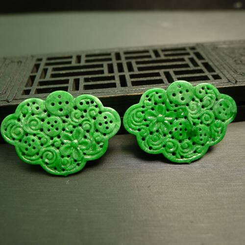 老翡翠镂空龙纹雕花吊坠胸针花片