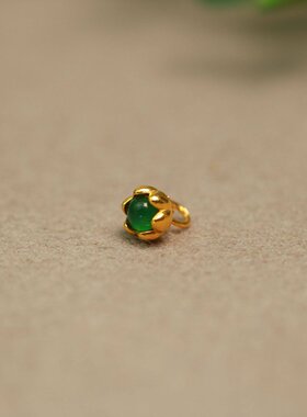 特价#H266 18K金镶嵌冰种满绿天然A货翡翠蛋面小花小吊坠坠角