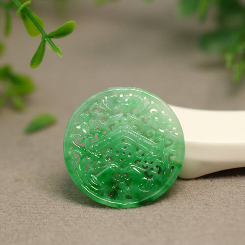 翡翠镂空福禄寿喜圆牌吊坠花片