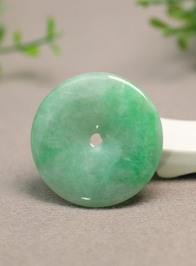 #H660冰糯种阳绿天然A货翡翠大平安扣吊坠挂坠