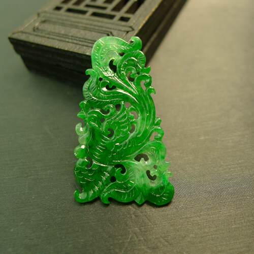 天然A货翡翠镂空凤鸟吊坠花片