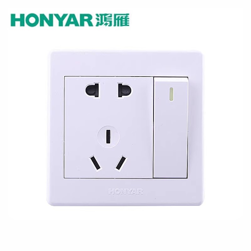 杭州鸿雁X3开关插座86型一开二三插  五孔插座带双控开关 带荧光