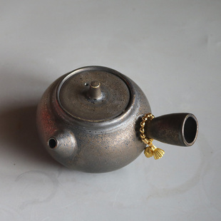 陶瓷侧把壶功夫茶具泡茶壶仿古手抓把壶粗陶过滤壶家用单壶铁釉