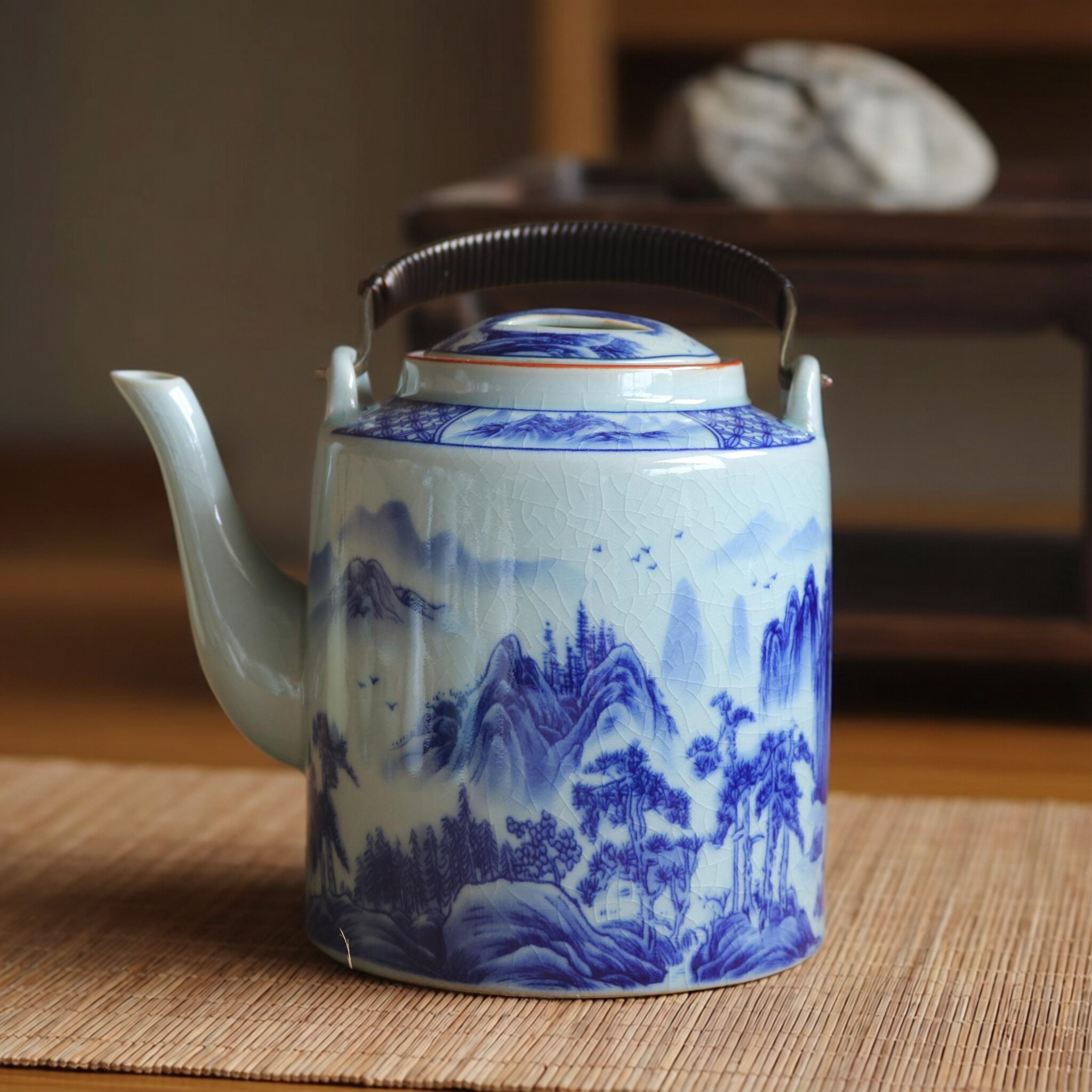 大容量陶瓷提梁壶带滤网老陶泥开片泡茶壶酒店餐馆用复古中式釉中