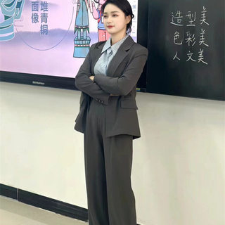 胖mm大码女装灰色职业西装套装女职业公务员面试正装气质西服外套