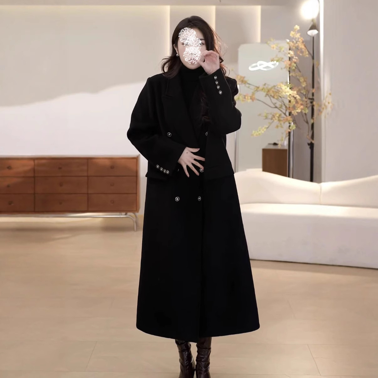 高级感大码女装中长款毛呢外套