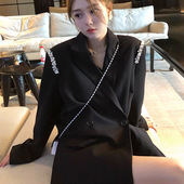 韩版 春装 钉珠链宽松西服200斤 外套胖MM大码 女装 新款 高端流行西装