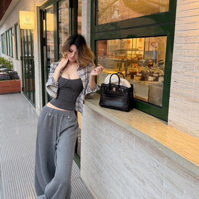 空气层清爽感顺滑宽松拖地裤长裤