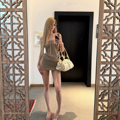 金丝编织修身遮肚子挂脖连衣裙女