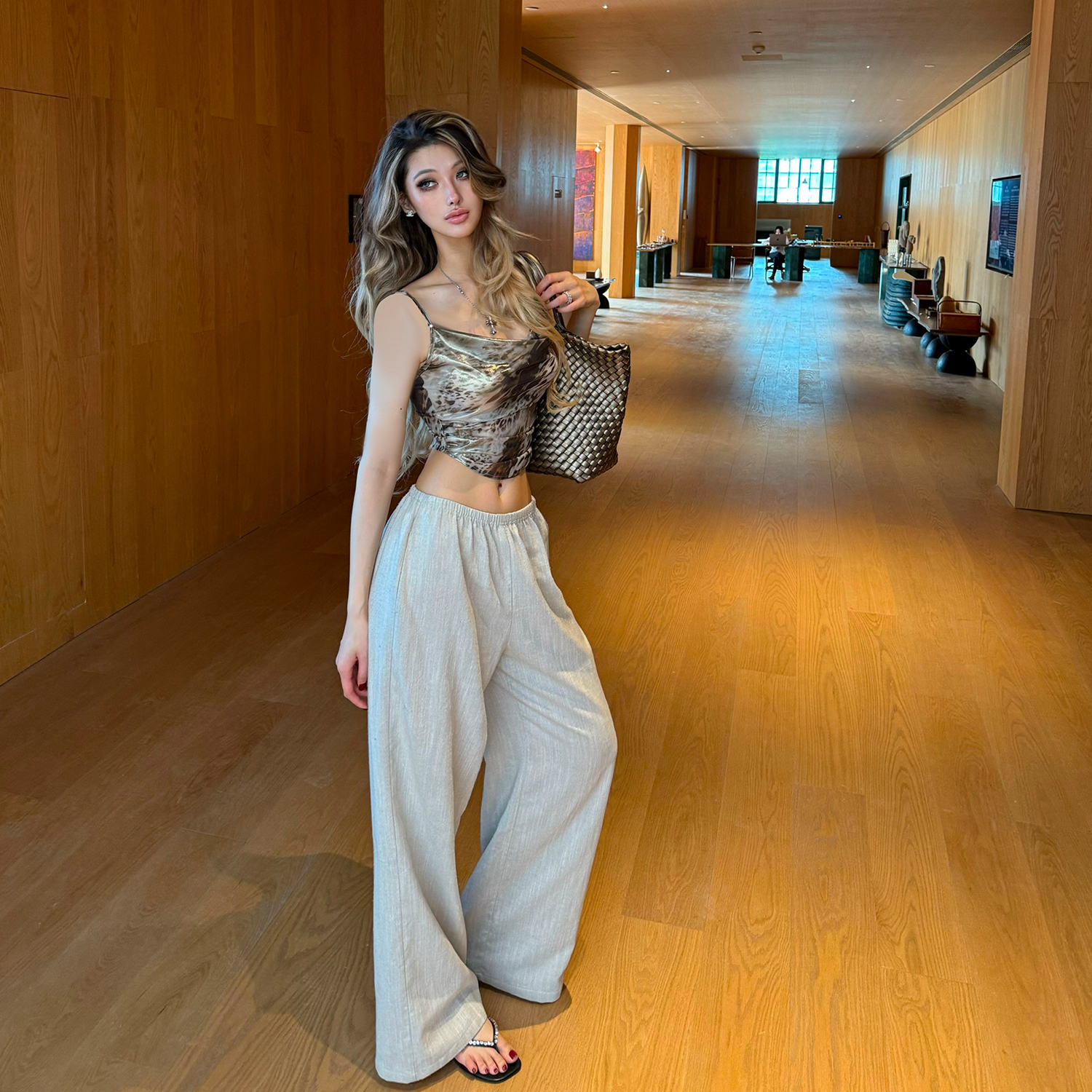 PrettyDragon复古Y2K辣妹蛇纹缎面收腰荡领短吊带背心女外穿上衣