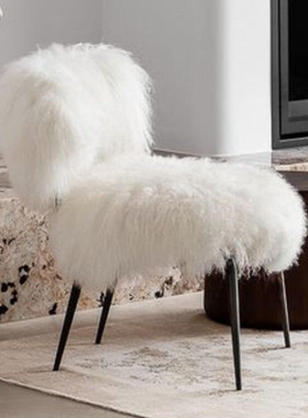 如恩 NEPAL羊毛椅法式轻奢现代简约风格休闲椅滩羊毛真羊毛单人椅