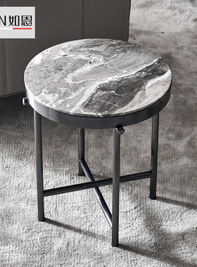 如恩 意式极简约Torii天然奢石小边几大理石圆形边几咖啡几BJ-501