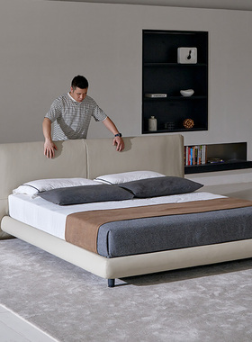 如恩 YUME意式极简风格宽屏床主卧大靠背真皮床大床头双人床BD239