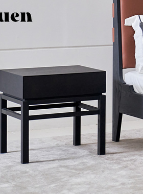 现货特价意式极简约风格中古黑色床头柜设计师高脚床边柜 CTG-211