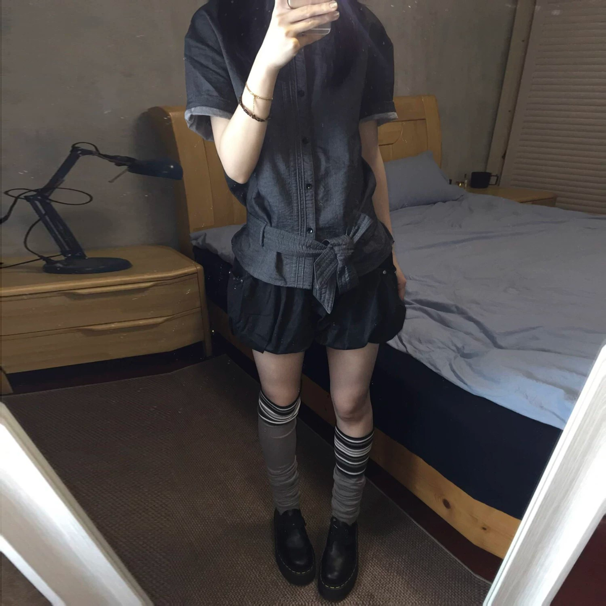 2026新款夏季中性风巨好看的衬衫女款绑带收腰显瘦衬衣短袖上衣潮