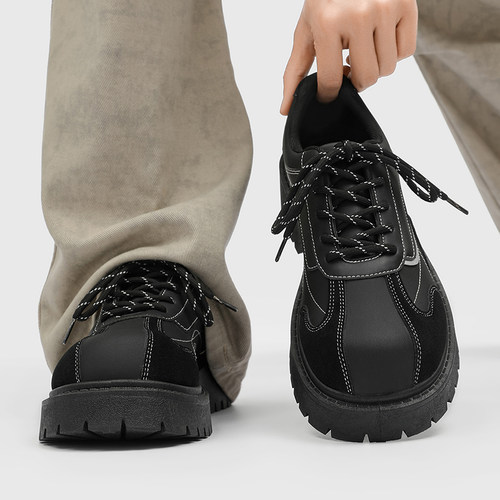 港式复古工装鞋男款春季小众高级感美拉德厚底低帮皮鞋休闲男鞋子