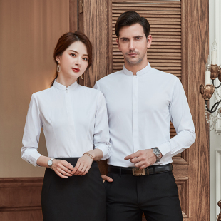 修身 长袖 立领暗扣衬衣男女同款 正装 职业衬衫 秋冬新款 女工作服工装