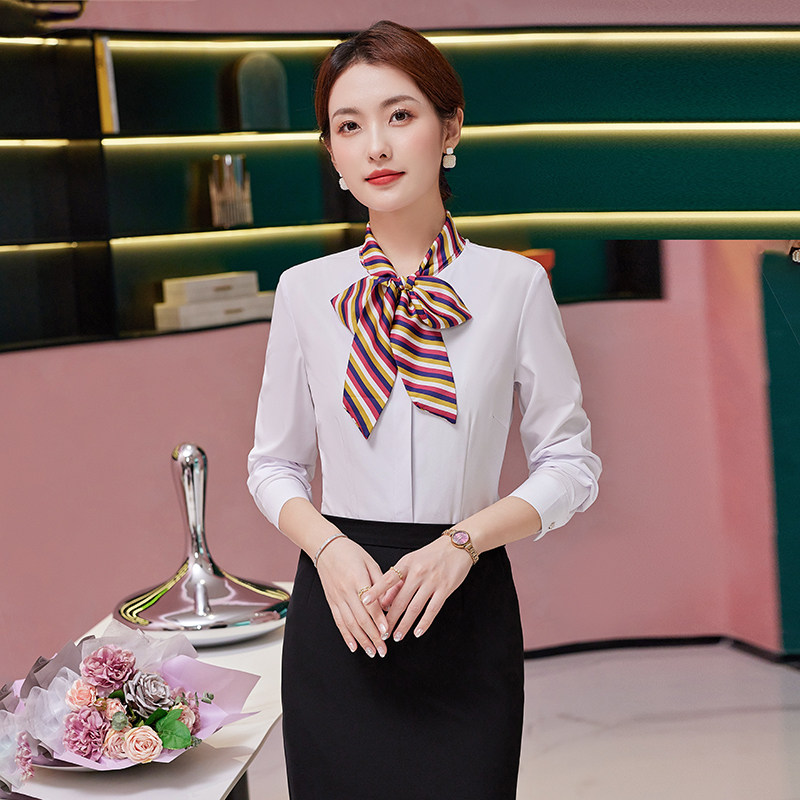 蝴蝶结衬衫女职业秋酒店前台工作装长袖餐厅服务员工作服衬衣上衣