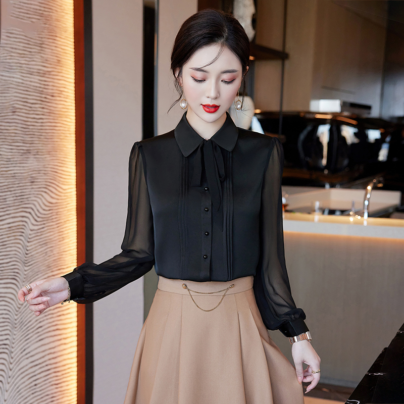 修身长袖职业装女衬衫系带