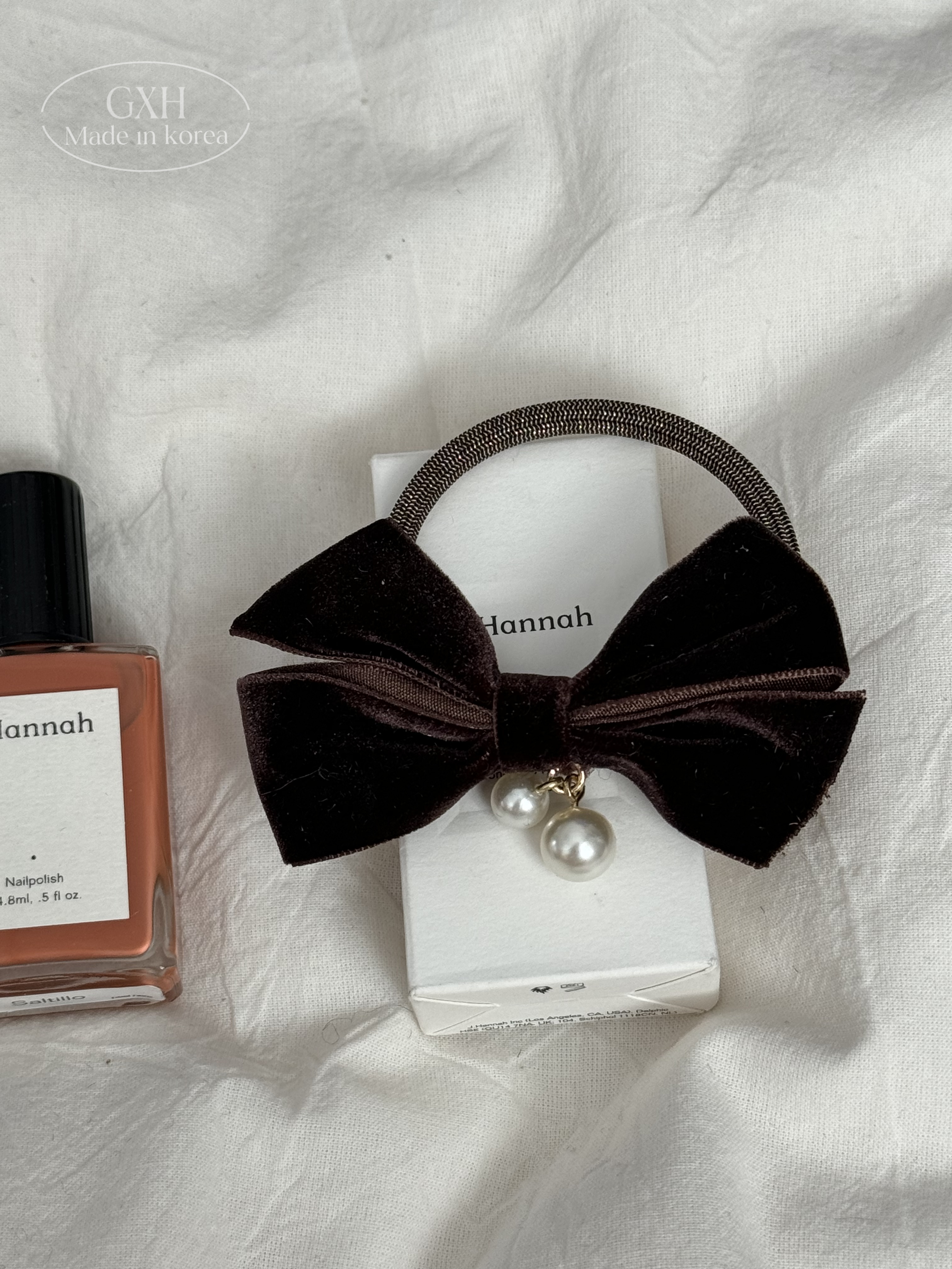 包邮韩国进口复古丝绒蝴蝶结发绳珍珠吊坠发饰甜美百搭大弹力头绳