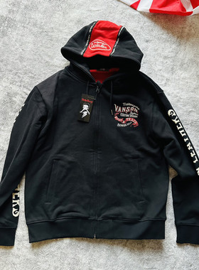 新款Vanson刺绣飞鹰黑红撞色连帽卫衣  春秋男女帽衫时尚重工