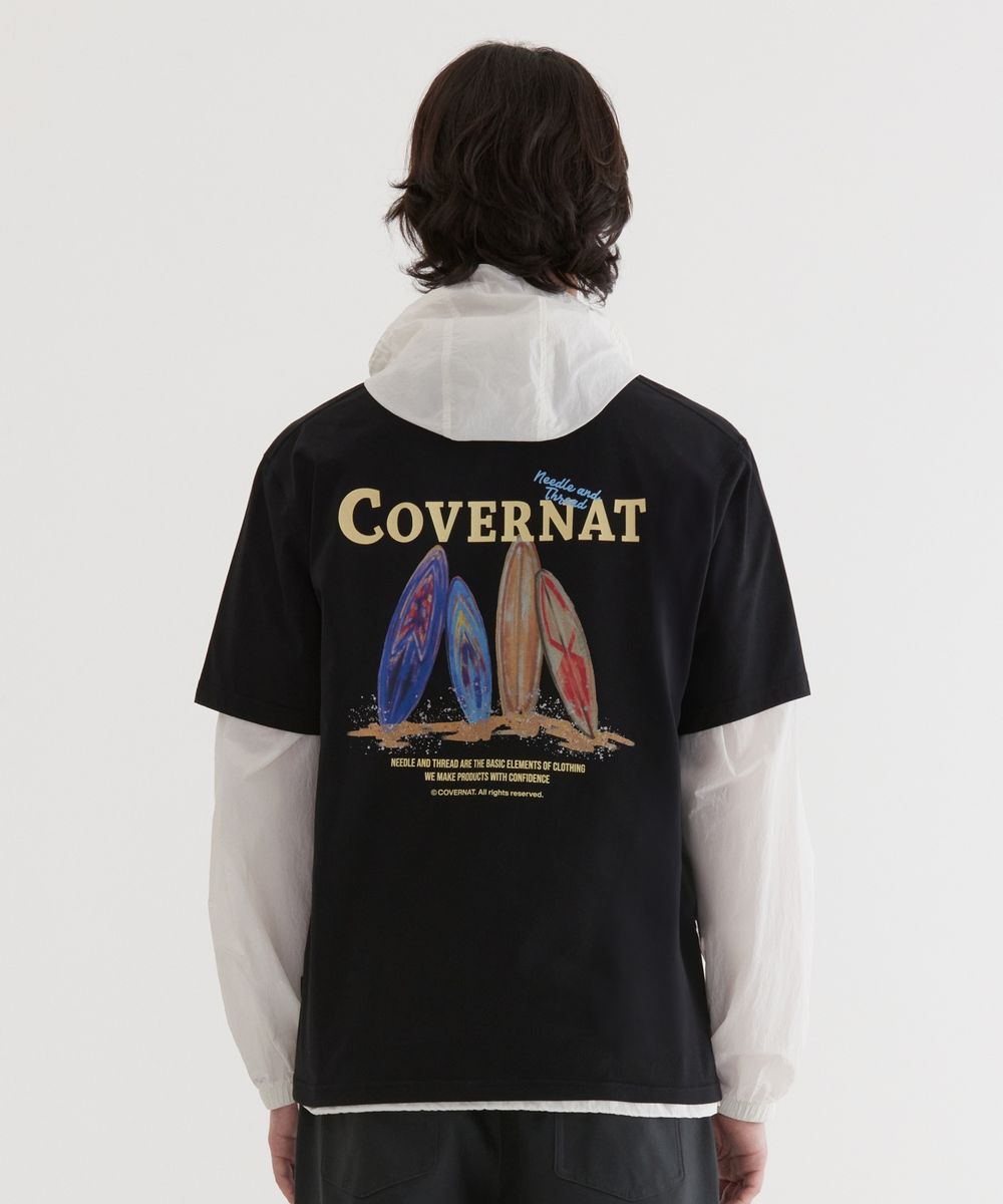 孤品COVERNAT 韩国订单短袖圆领T恤海滩冲浪板印花潮流街头半袖衫