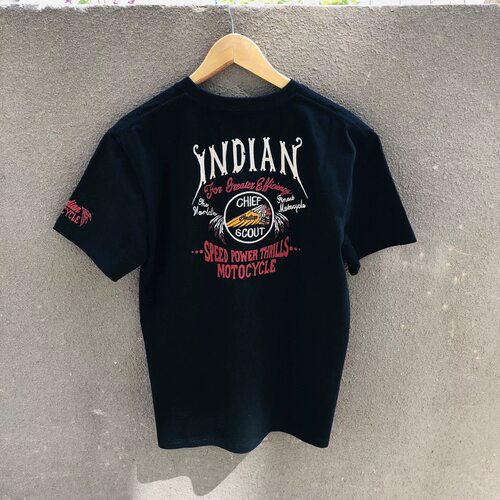 夏季黑色男士短袖圆领INDIAN印第安复古机车风纯棉半袖T恤刺绣