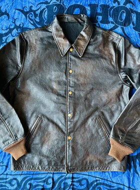 1930皮料改造版皮夹克螺纹袖口翻领复古皮衣成衣水洗自然落色定制