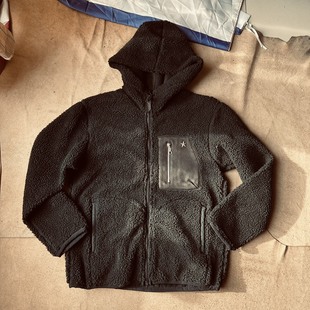 出口高端货机车风打底连帽外套羊羔毛棉衣鹿皮配皮铆钉五星宽松
