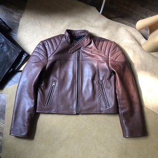 皮夹克澳洲小牛皮柔软百搭衣长短一件xs码 德里菲女款 机车皮衣短款