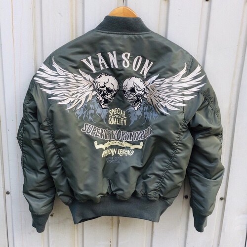 Vanson骷髅翅膀飞行服ma1机车摩托棉服夹克 户外防水防防风外套