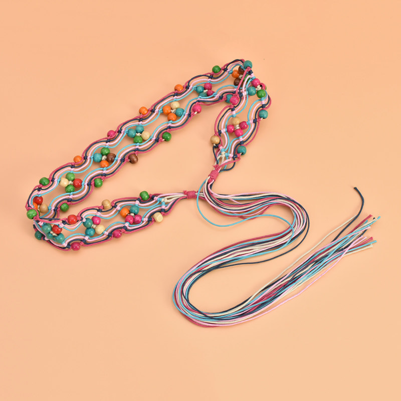 19年新款波西米亚民族风彩色编织腰带手工串珠细腰绳女士腰带裙带