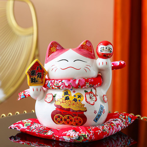 新品招财猫小摆件陶瓷创意礼品家居装饰大号存钱S罐送礼家用开业