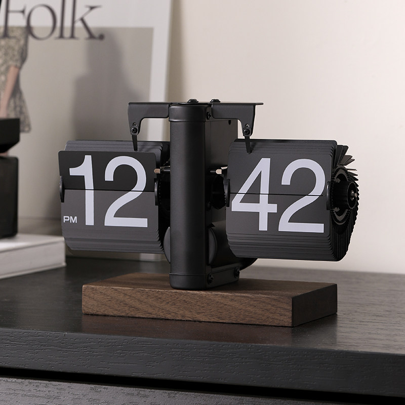 自动翻页机械时钟日历摆件客厅电视柜桌面轻奢家居高级感软装饰品