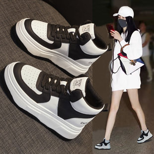 厚底高帮小白鞋女2025新款冬季加绒真皮内增高小个子松糕休闲板鞋