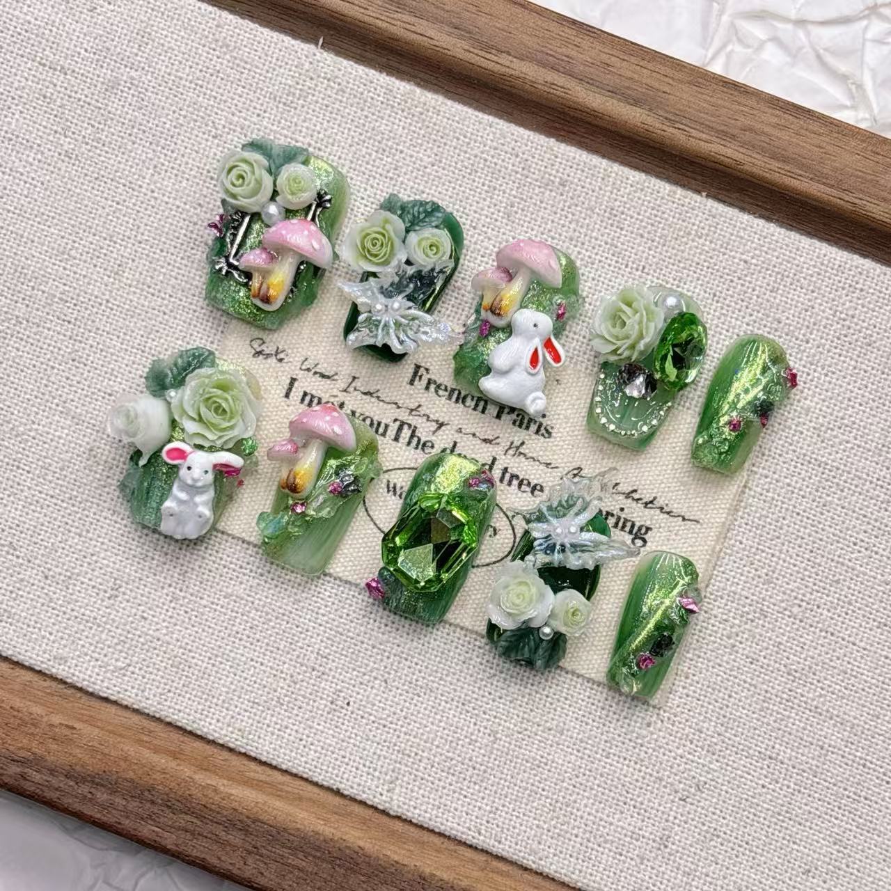 绿野仙踪卡通兔子不对称短剃美甲精品高端纯手工穿戴甲美甲