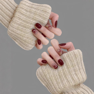 秋冬显白车厘子红 美甲贴纯手工穿戴甲 高级感气质贼百搭短款