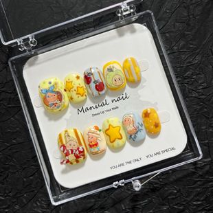 纯手工制作可爱卡通少女短圆穿戴美甲贴片可拆卸A642 星星人