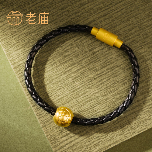 预售老庙黄金鸿运升升龙鳞男士古韵金转运珠手绳送礼物官方本命年