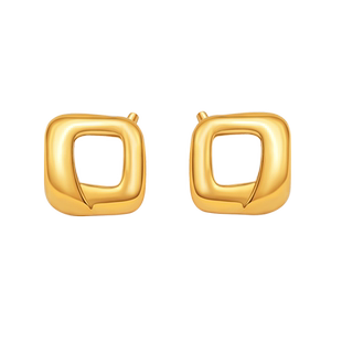 老庙黄金足金海豚金5D方形环几何极简约方糖ins耳饰耳钉正品礼物