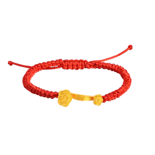 老庙黄金足金999古法如意遂心红手绳手链国潮男女同款官方