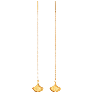 老庙黄金足金999银杏叶耳线耳环三生有幸金叶子送女友官方